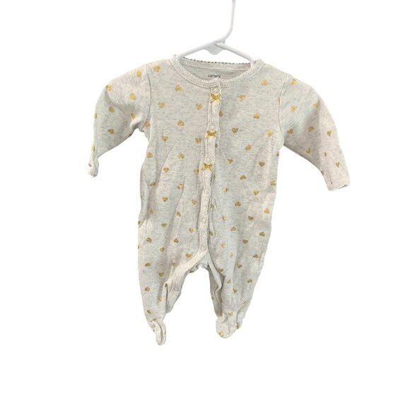 Carters Girls Infant baby Size 3 Months 1 piece sleeper Pajamas Gray Footed Gold - Picture 1 of 4